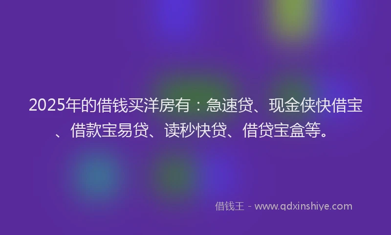 2025年的借钱买洋房有：急速贷、现金侠快借宝、借款宝易贷、读秒快贷、借贷宝盒等。