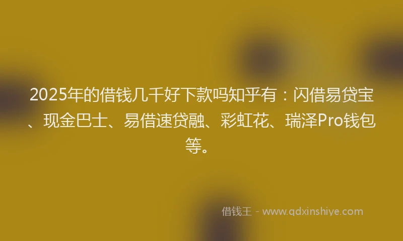 2025年的借钱几千好下款吗知乎有：闪借易贷宝、现金巴士、易借速贷融、彩虹花、瑞泽Pro钱包等。