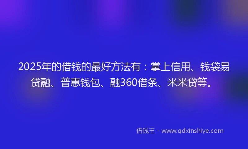 2025年的借钱的最好方法有：掌上信用、钱袋易贷融、普惠钱包、融360借条、米米贷等。