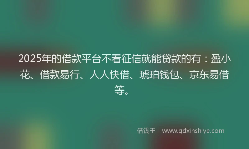 2025年的借款平台不看征信就能贷款的有：盈小花、借款易行、人人快借、琥珀钱包、京东易借等。