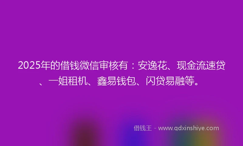 2025年的借钱微信审核有：安逸花、现金流速贷、一姐租机、鑫易钱包、闪贷易融等。