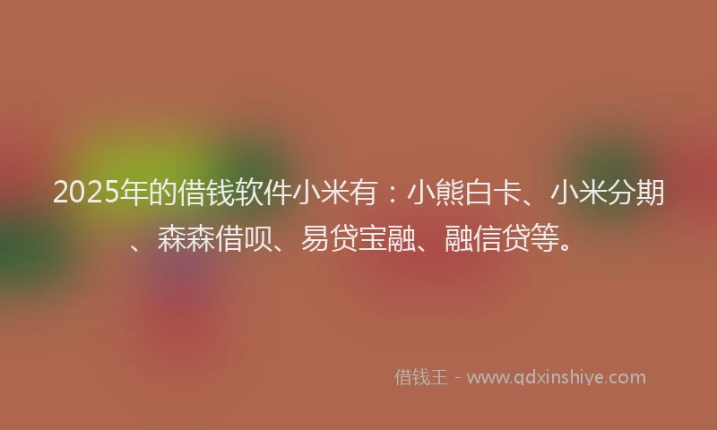 2025年的借钱软件小米有：小熊白卡、小米分期、森森借呗、易贷宝融、融信贷等。