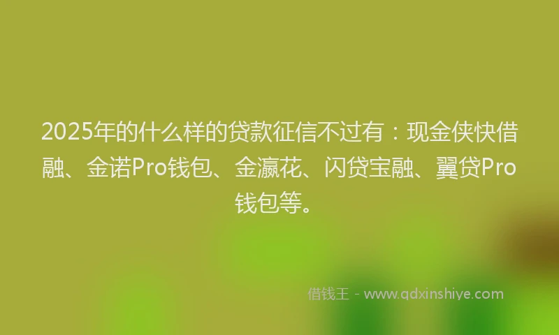 2025年的什么样的贷款征信不过有：现金侠快借融、金诺Pro钱包、金瀛花、闪贷宝融、翼贷Pro钱包等。