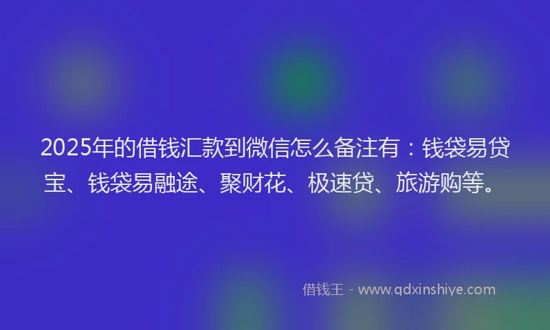 2025年的借钱汇款到微信怎么备注有：钱袋易贷宝、钱袋易融途、聚财花、极速贷、旅游购等。