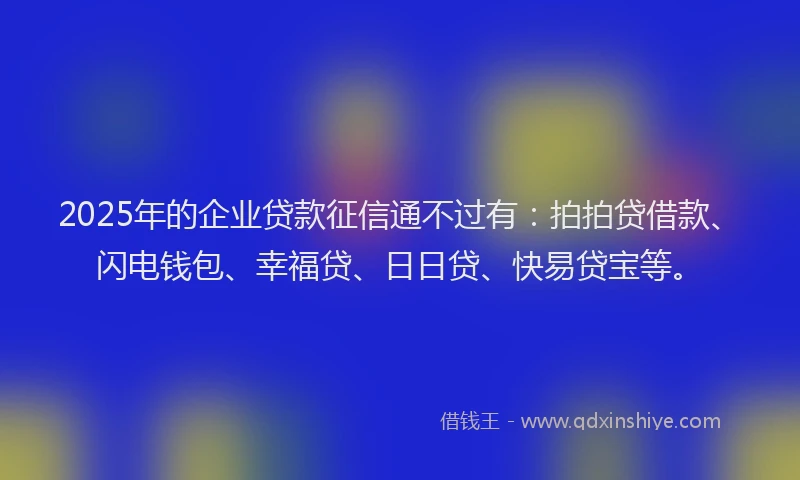 2025年的企业贷款征信通不过有：拍拍贷借款、闪电钱包、幸福贷、日日贷、快易贷宝等。