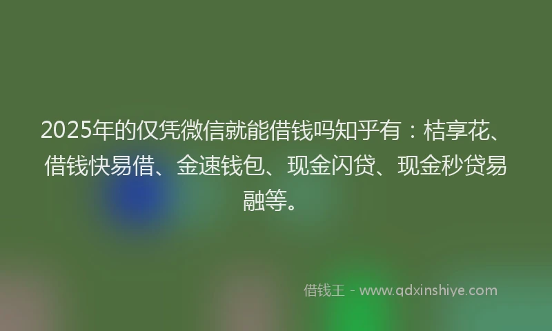 2025年的仅凭微信就能借钱吗知乎有：桔享花、借钱快易借、金速钱包、现金闪贷、现金秒贷易融等。