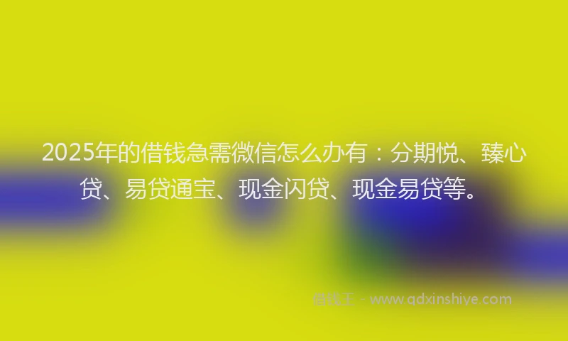 2025年的借钱急需微信怎么办有：分期悦、臻心贷、易贷通宝、现金闪贷、现金易贷等。