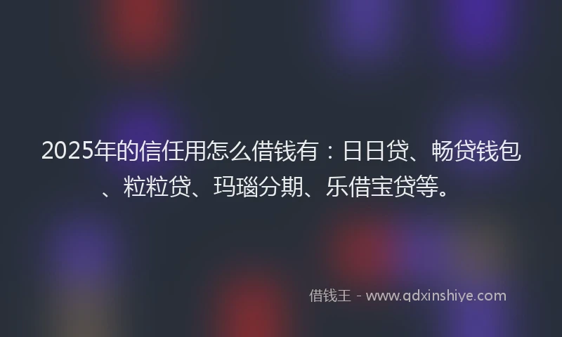 2025年的信任用怎么借钱有：日日贷、畅贷钱包、粒粒贷、玛瑙分期、乐借宝贷等。