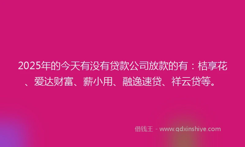 2025年的今天有没有贷款公司放款的有：桔享花、爱达财富、薪小用、融逸速贷、祥云贷等。