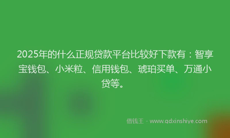 2025年的什么正规贷款平台比较好下款有：智享宝钱包、小米粒、信用钱包、琥珀买单、万通小贷等。