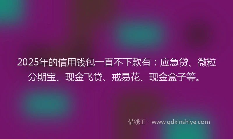 2025年的信用钱包一直不下款有：应急贷、微粒分期宝、现金飞贷、戒易花、现金盒子等。