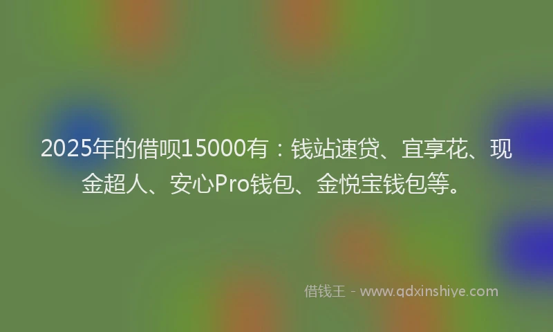2025年的借呗15000有：钱站速贷、宜享花、现金超人、安心Pro钱包、金悦宝钱包等。
