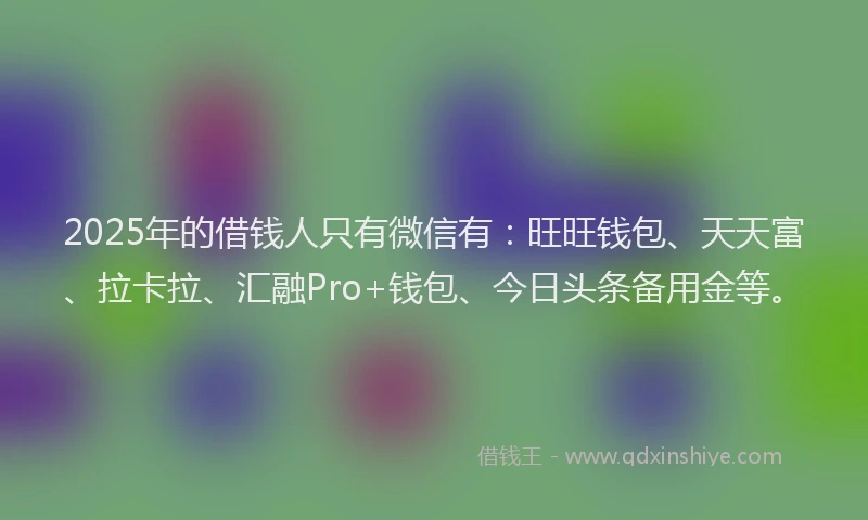 2025年的借钱人只有微信有：旺旺钱包、天天富、拉卡拉、汇融Pro+钱包、今日头条备用金等。