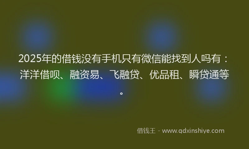 2025年的借钱没有手机只有微信能找到人吗有：洋洋借呗、融资易、飞融贷、优品租、瞬贷通等。