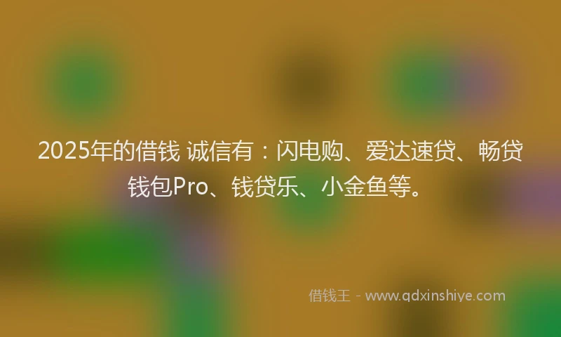 2025年的借钱 诚信有：闪电购、爱达速贷、畅贷钱包Pro、钱贷乐、小金鱼等。