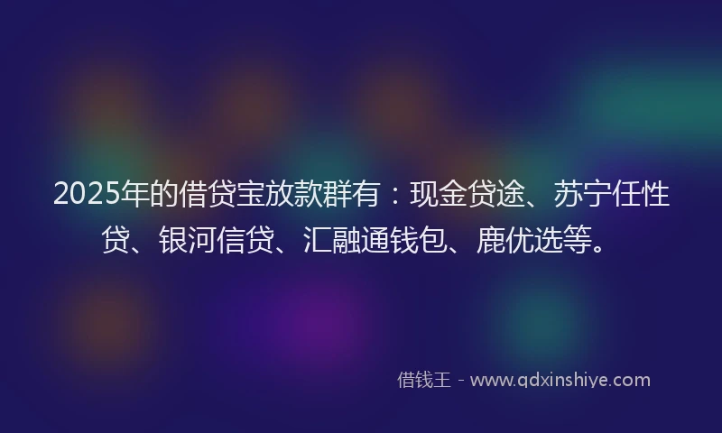 2025年的借贷宝放款群有：现金贷途、苏宁任性贷、银河信贷、汇融通钱包、鹿优选等。
