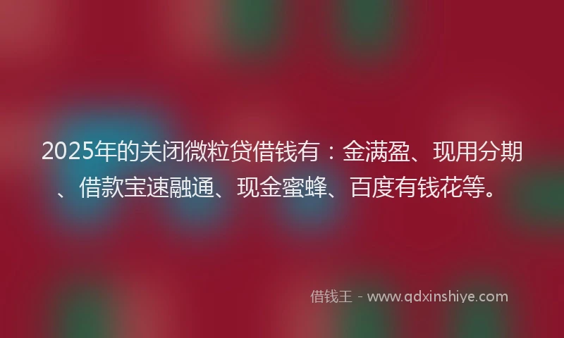2025年的关闭微粒贷借钱有：金满盈、现用分期、借款宝速融通、现金蜜蜂、百度有钱花等。