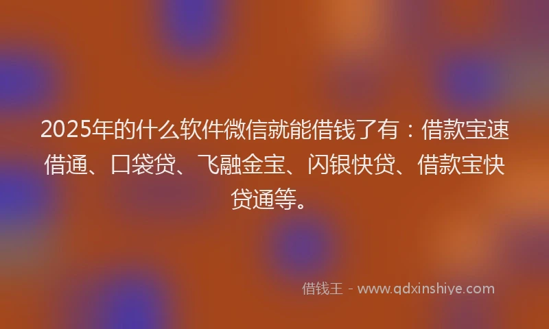2025年的什么软件微信就能借钱了有：借款宝速借通、口袋贷、飞融金宝、闪银快贷、借款宝快贷通等。