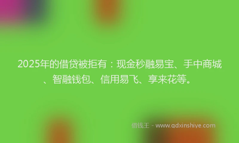 2025年的借贷被拒有：现金秒融易宝、手中商城、智融钱包、信用易飞、享来花等。