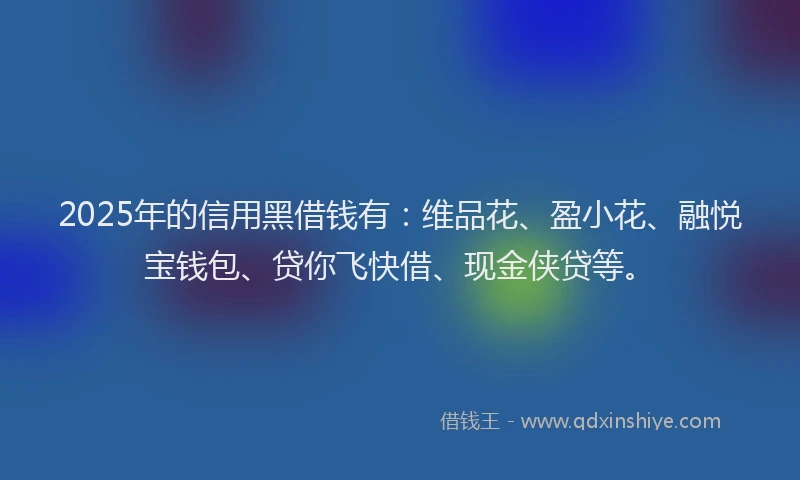 2025年的信用黑借钱有：维品花、盈小花、融悦宝钱包、贷你飞快借、现金侠贷等。