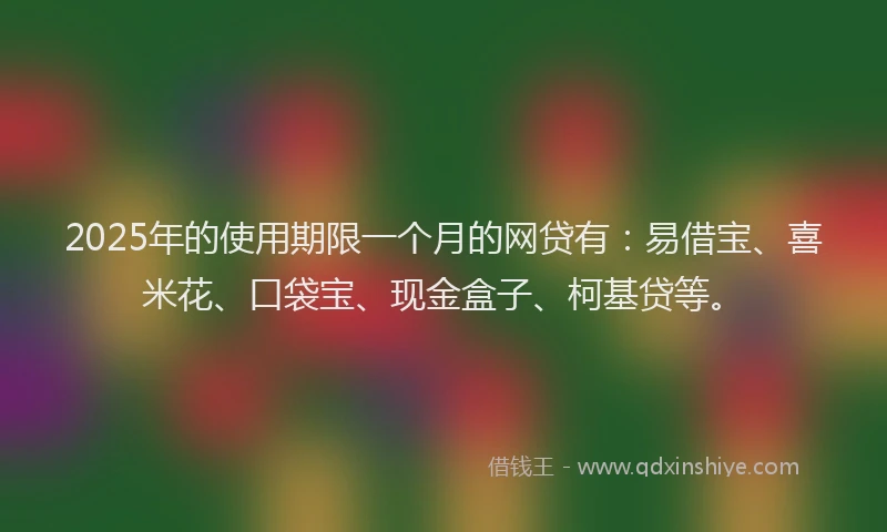 2025年的使用期限一个月的网贷有：易借宝、喜米花、口袋宝、现金盒子、柯基贷等。