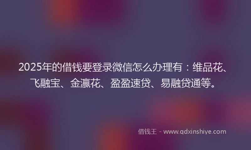 2025年的借钱要登录微信怎么办理有：维品花、飞融宝、金瀛花、盈盈速贷、易融贷通等。