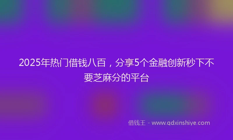 2025年热门借钱八百，分享5个金融创新秒下不要芝麻分的平台