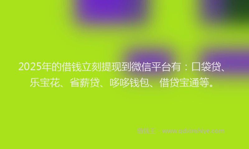 2025年的借钱立刻提现到微信平台有：口袋贷、乐宝花、省薪贷、哆哆钱包、借贷宝通等。