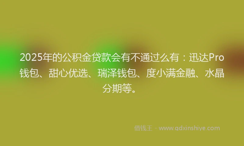 2025年的公积金贷款会有不通过么有：迅达Pro钱包、甜心优选、瑞泽钱包、度小满金融、水晶分期等。