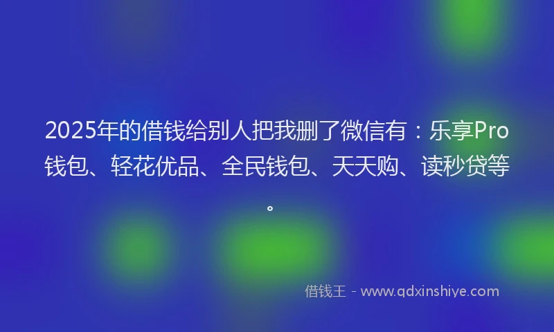 2025年的借钱给别人把我删了微信有：乐享Pro钱包、轻花优品、全民钱包、天天购、读秒贷等。