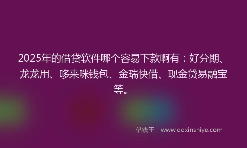 2025年的借贷软件哪个容易下款啊有：好分期、龙龙用、哆来咪钱包、金瑞快借、现金贷易融宝等。