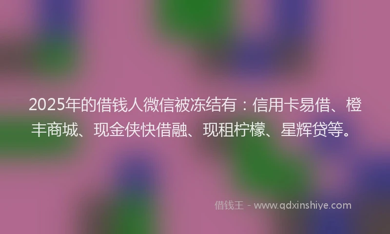 2025年的借钱人微信被冻结有：信用卡易借、橙丰商城、现金侠快借融、现租柠檬、星辉贷等。