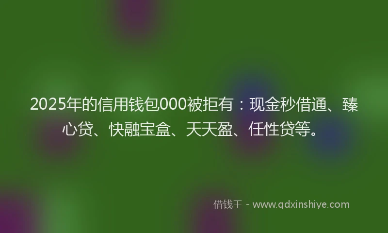 2025年的信用钱包000被拒有：现金秒借通、臻心贷、快融宝盒、天天盈、任性贷等。