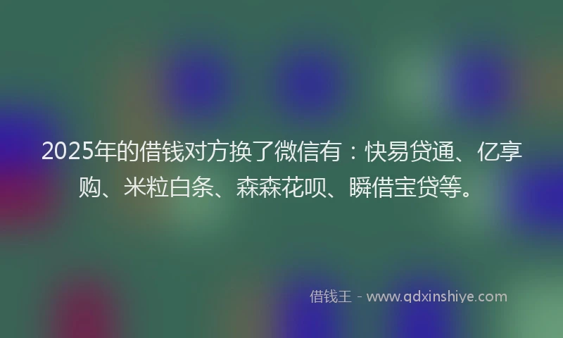 2025年的借钱对方换了微信有：快易贷通、亿享购、米粒白条、森森花呗、瞬借宝贷等。