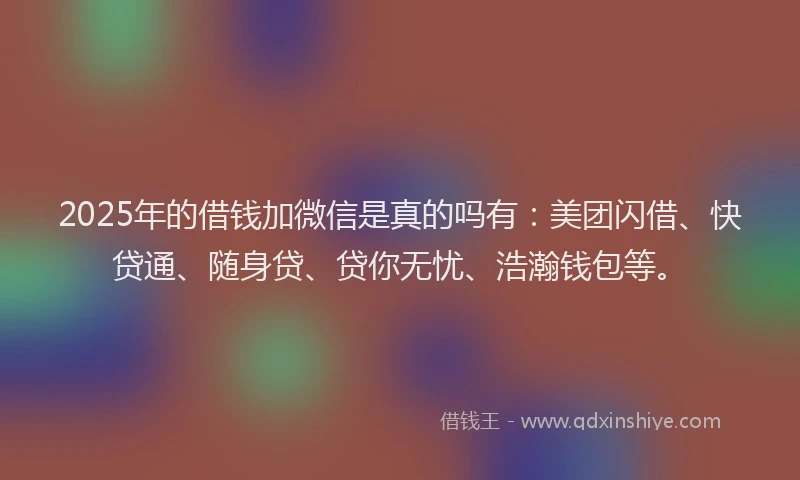 2025年的借钱加微信是真的吗有：美团闪借、快贷通、随身贷、贷你无忧、浩瀚钱包等。