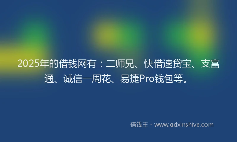 2025年的借钱网有：二师兄、快借速贷宝、支富通、诚信一周花、易捷Pro钱包等。