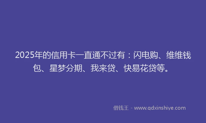 2025年的信用卡一直通不过有：闪电购、维维钱包、星梦分期、我来贷、快易花贷等。