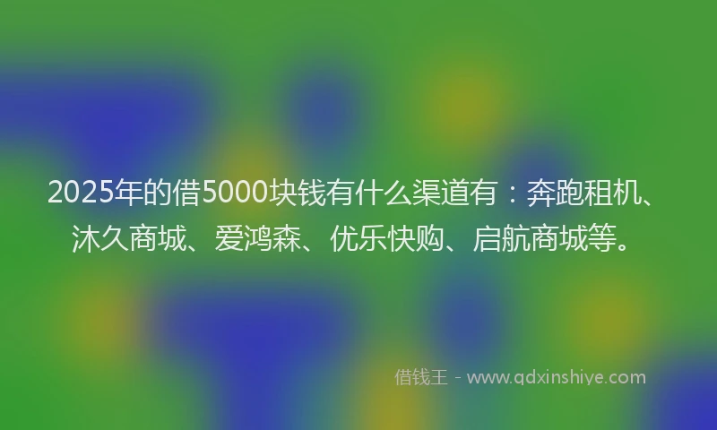 2025年的借5000块钱有什么渠道有：奔跑租机、沐久商城、爱鸿森、优乐快购、启航商城等。