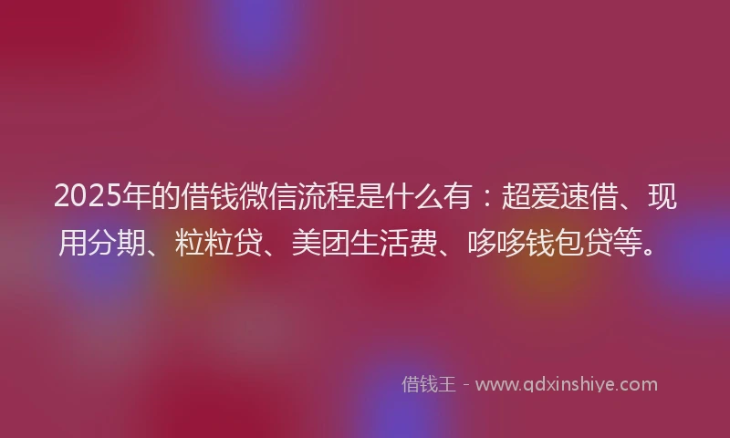2025年的借钱微信流程是什么有：超爱速借、现用分期、粒粒贷、美团生活费、哆哆钱包贷等。