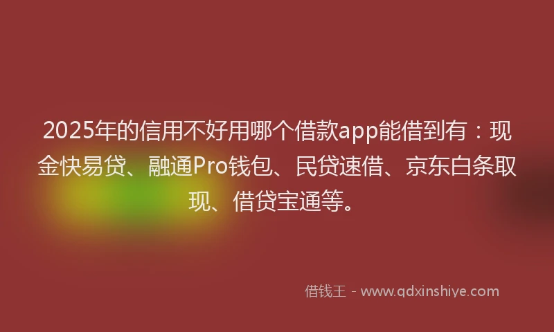 2025年的信用不好用哪个借款app能借到有：现金快易贷、融通Pro钱包、民贷速借、京东白条取现、借贷宝通等。