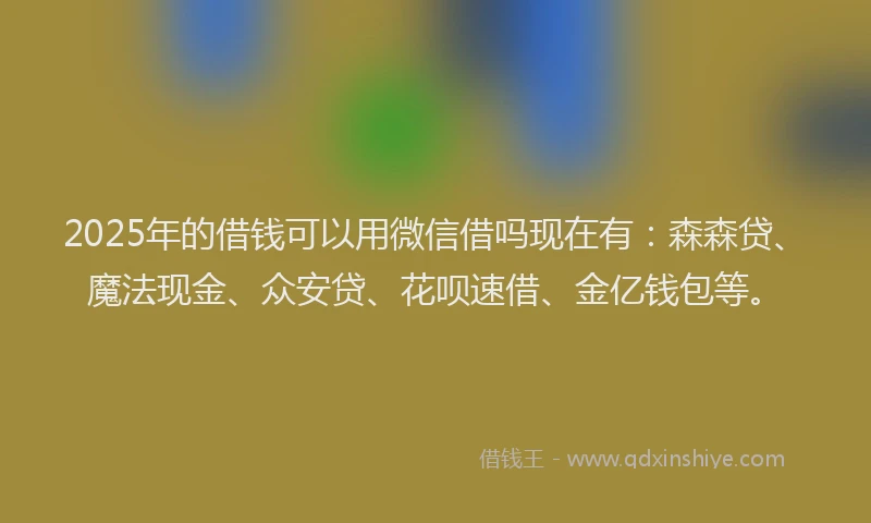 2025年的借钱可以用微信借吗现在有：森森贷、魔法现金、众安贷、花呗速借、金亿钱包等。
