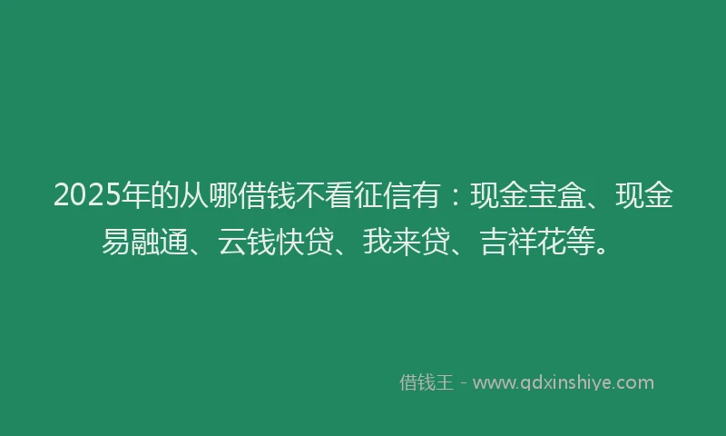 2025年的从哪借钱不看征信有：现金宝盒、现金易融通、云钱快贷、我来贷、吉祥花等。