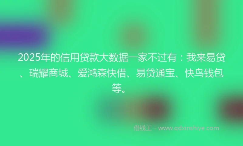 2025年的信用贷款大数据一家不过有：我来易贷、瑞耀商城、爱鸿森快借、易贷通宝、快鸟钱包等。