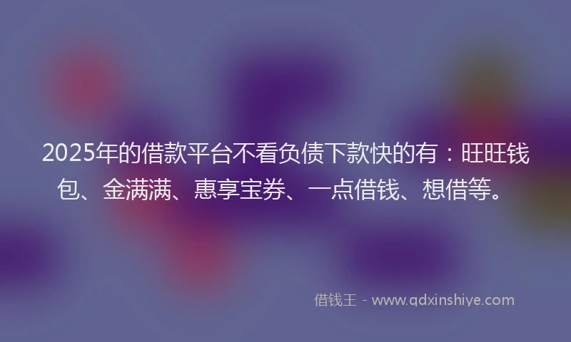 2025年的借款平台不看负债下款快的有：旺旺钱包、金满满、惠享宝券、一点借钱、想借等。