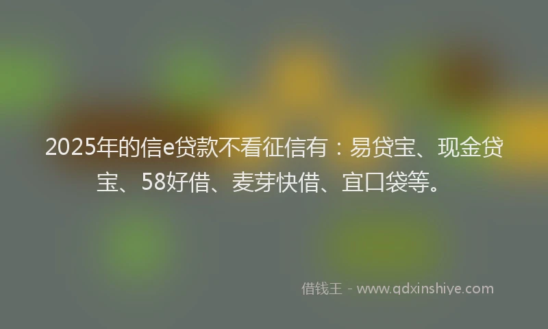 2025年的信e贷款不看征信有：易贷宝、现金贷宝、58好借、麦芽快借、宜口袋等。