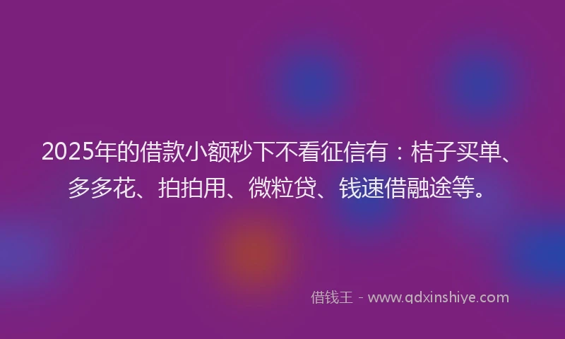 2025年的借款小额秒下不看征信有：桔子买单、多多花、拍拍用、微粒贷、钱速借融途等。