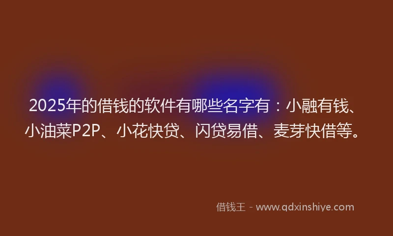 2025年的借钱的软件有哪些名字有：小融有钱、小油菜P2P、小花快贷、闪贷易借、麦芽快借等。
