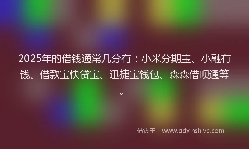 2025年的借钱通常几分有：小米分期宝、小融有钱、借款宝快贷宝、迅捷宝钱包、森森借呗通等。