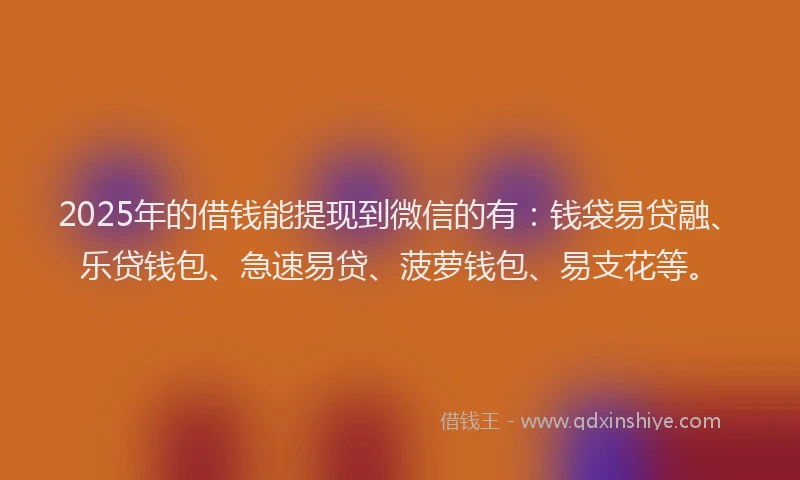 2025年的借钱能提现到微信的有：钱袋易贷融、乐贷钱包、急速易贷、菠萝钱包、易支花等。