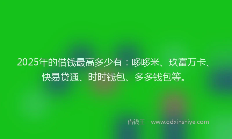 2025年的借钱最高多少有：哆哆米、玖富万卡、快易贷通、时时钱包、多多钱包等。